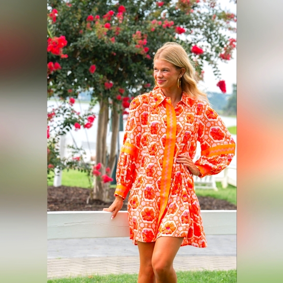 EMILY MCCARTHY DELANY DRESS FLORAL CROCHET CREAMSICLE ORNG SOLD OUT SIZE XL RARE - Picture 1 of 14